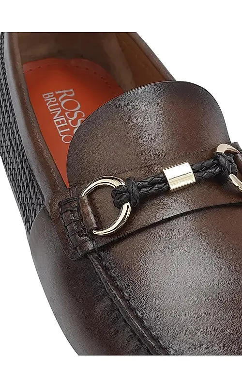 Brown Moccasins With Braided Panel