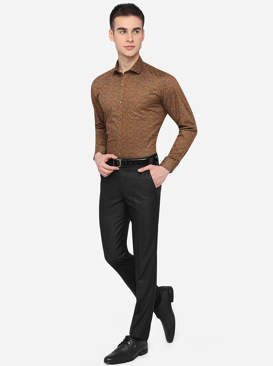 Brown Printed Slim Fit Party Wear Shirt | Greenfibre