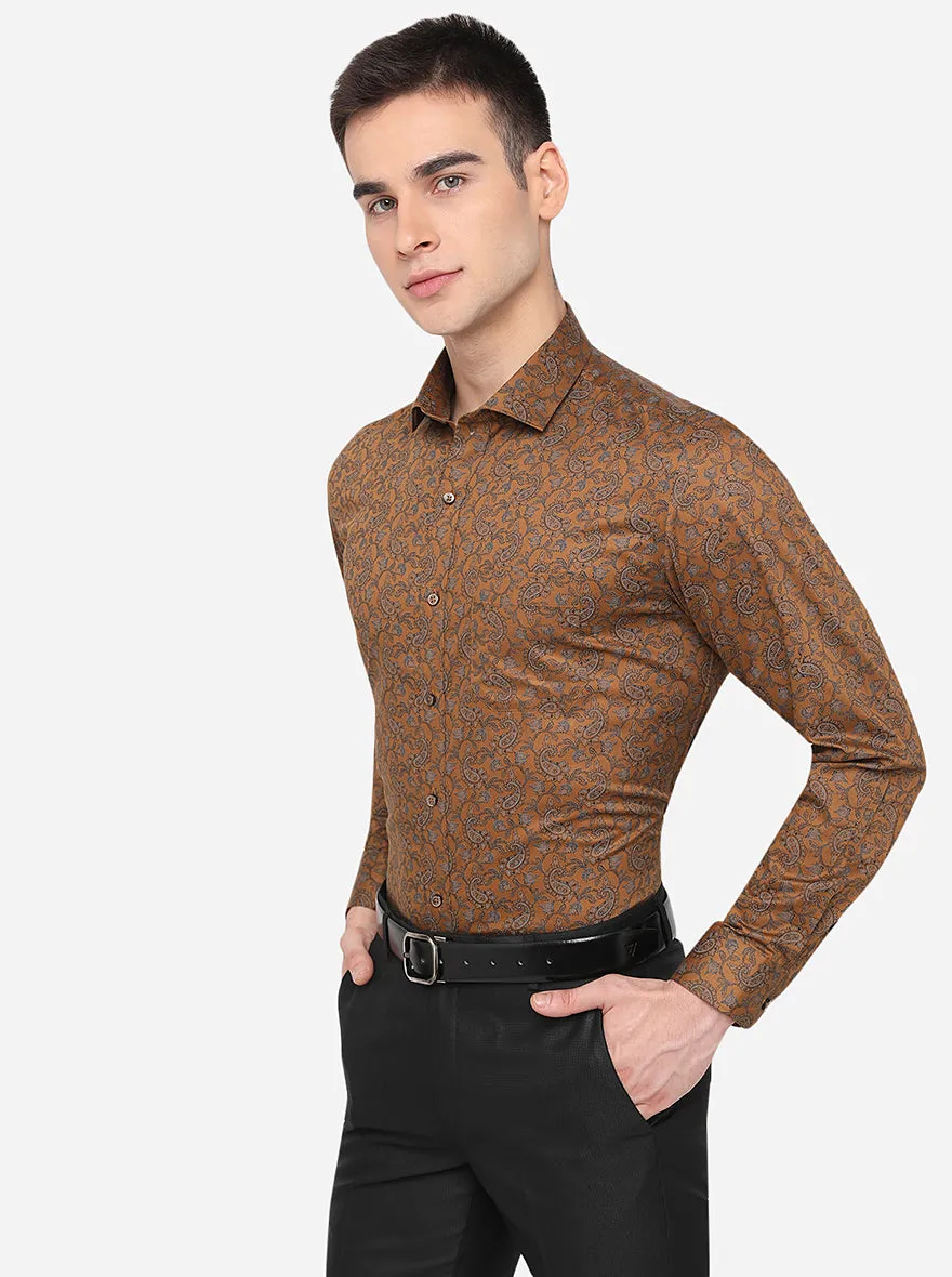 Brown Printed Slim Fit Party Wear Shirt | Greenfibre