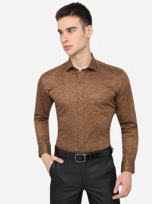 Brown Printed Slim Fit Party Wear Shirt | Greenfibre