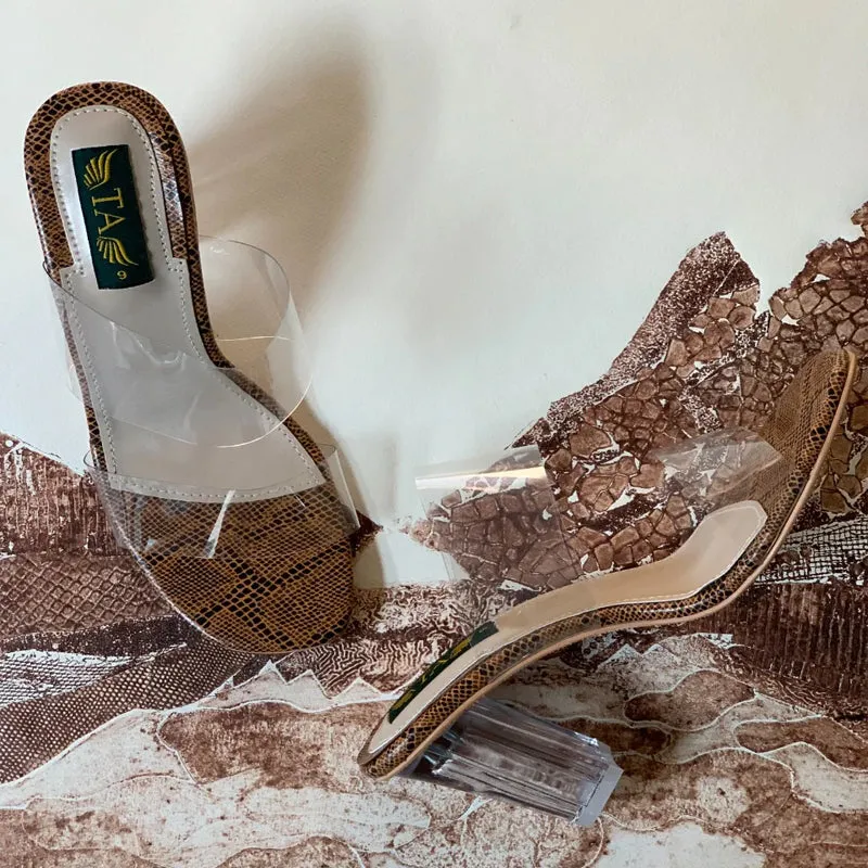 Brown Transparent Block Heel