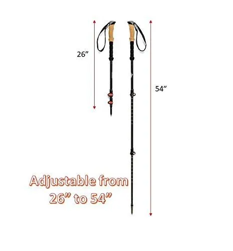 Cascade Mountain Tech 3K Carbon Fiber Trekking Poles Ultralight with Cork Grip and Quick Lock