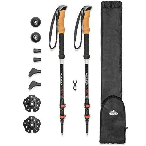 Cascade Mountain Tech 3K Carbon Fiber Trekking Poles Ultralight with Cork Grip and Quick Lock