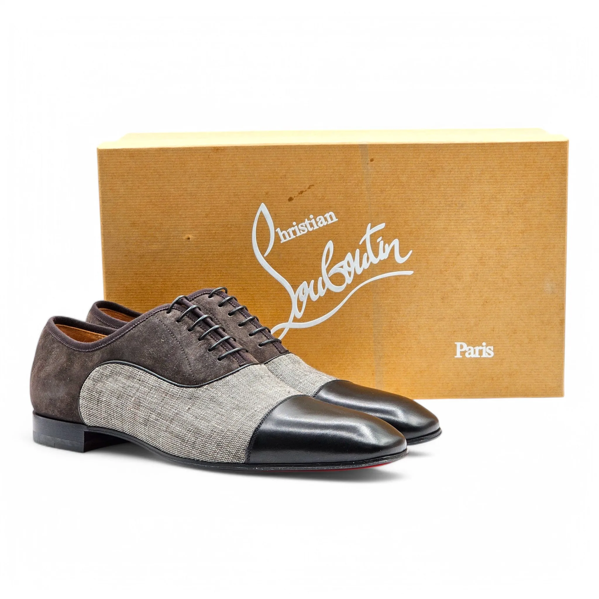 Christian Louboutin Greggo Oxford Shoes - Leather and Fabric - Gray/Black 41.5