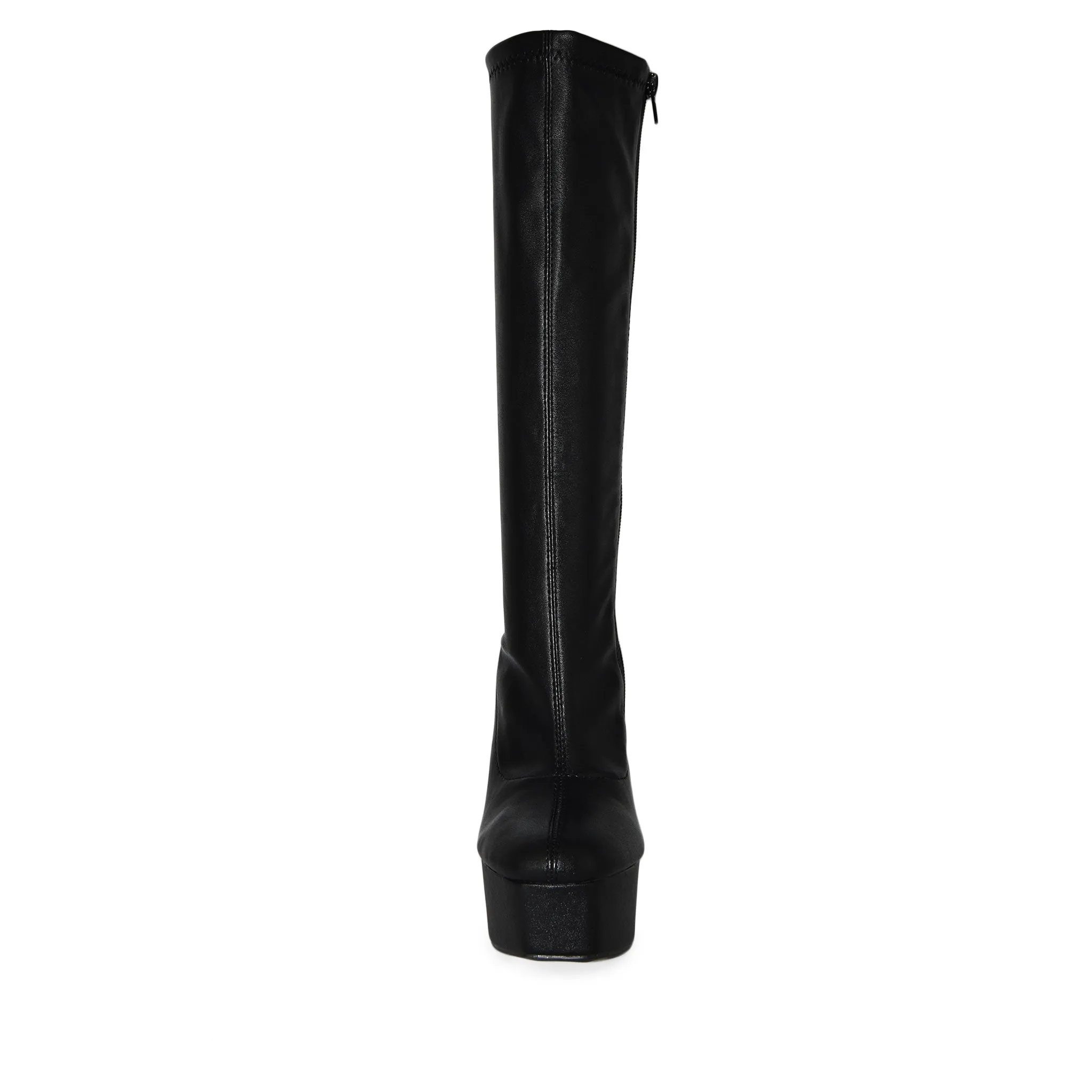 DOSSY-04 Patent Mid-Calf Platform Chunky Block Heel Boots