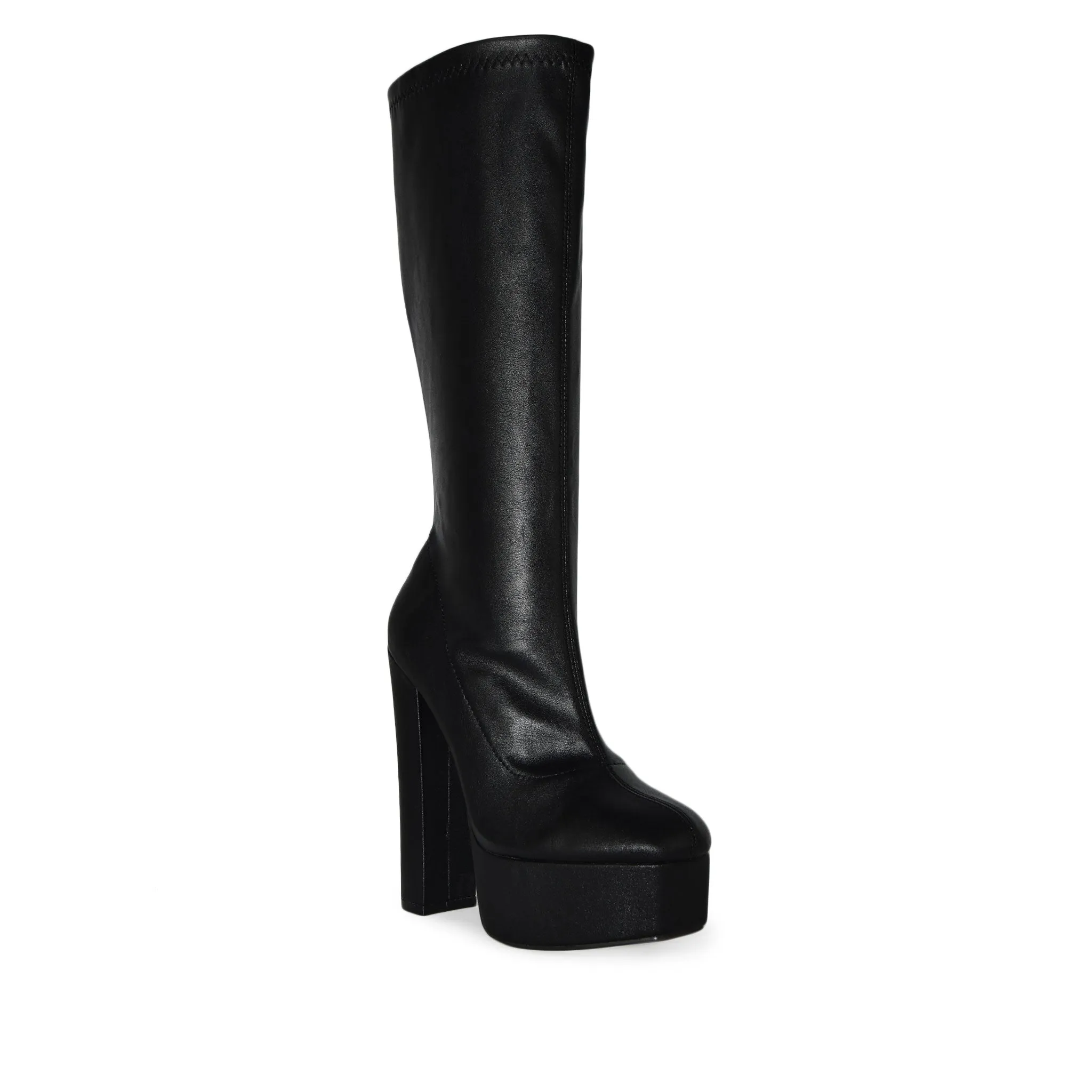DOSSY-04 Patent Mid-Calf Platform Chunky Block Heel Boots