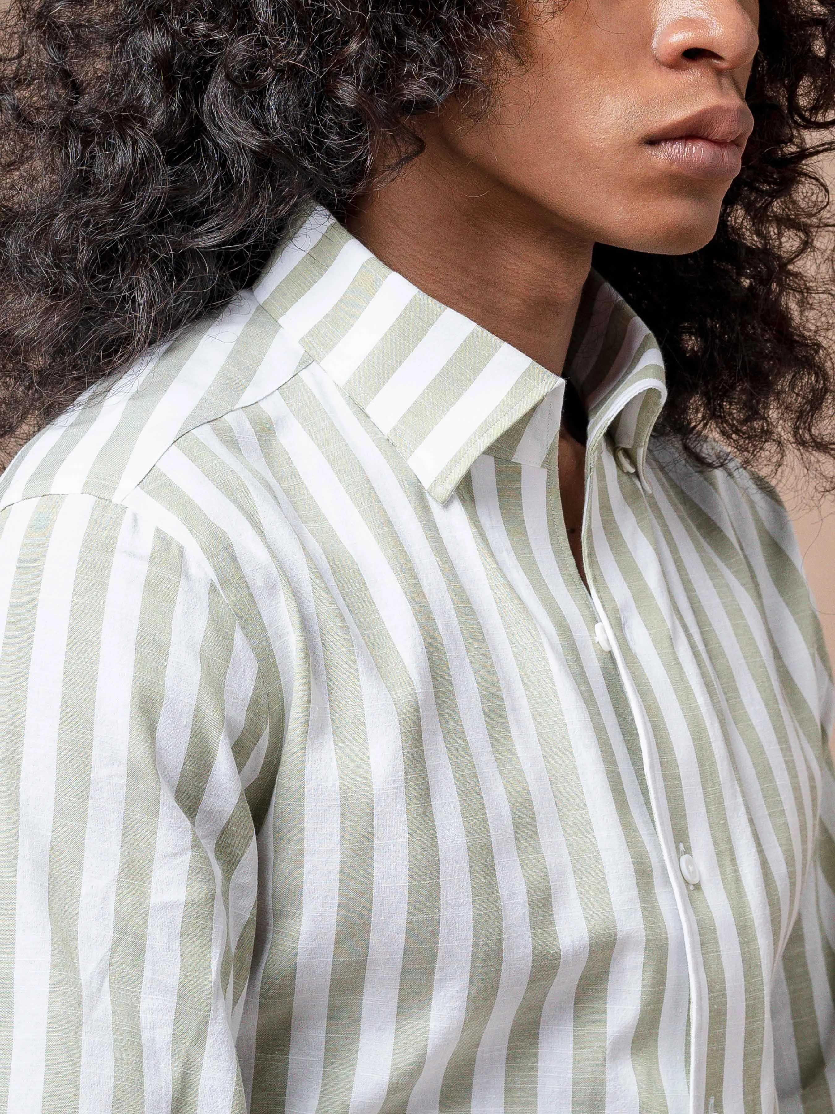 Emanuel Striped Shirt - Green One-piece Collar