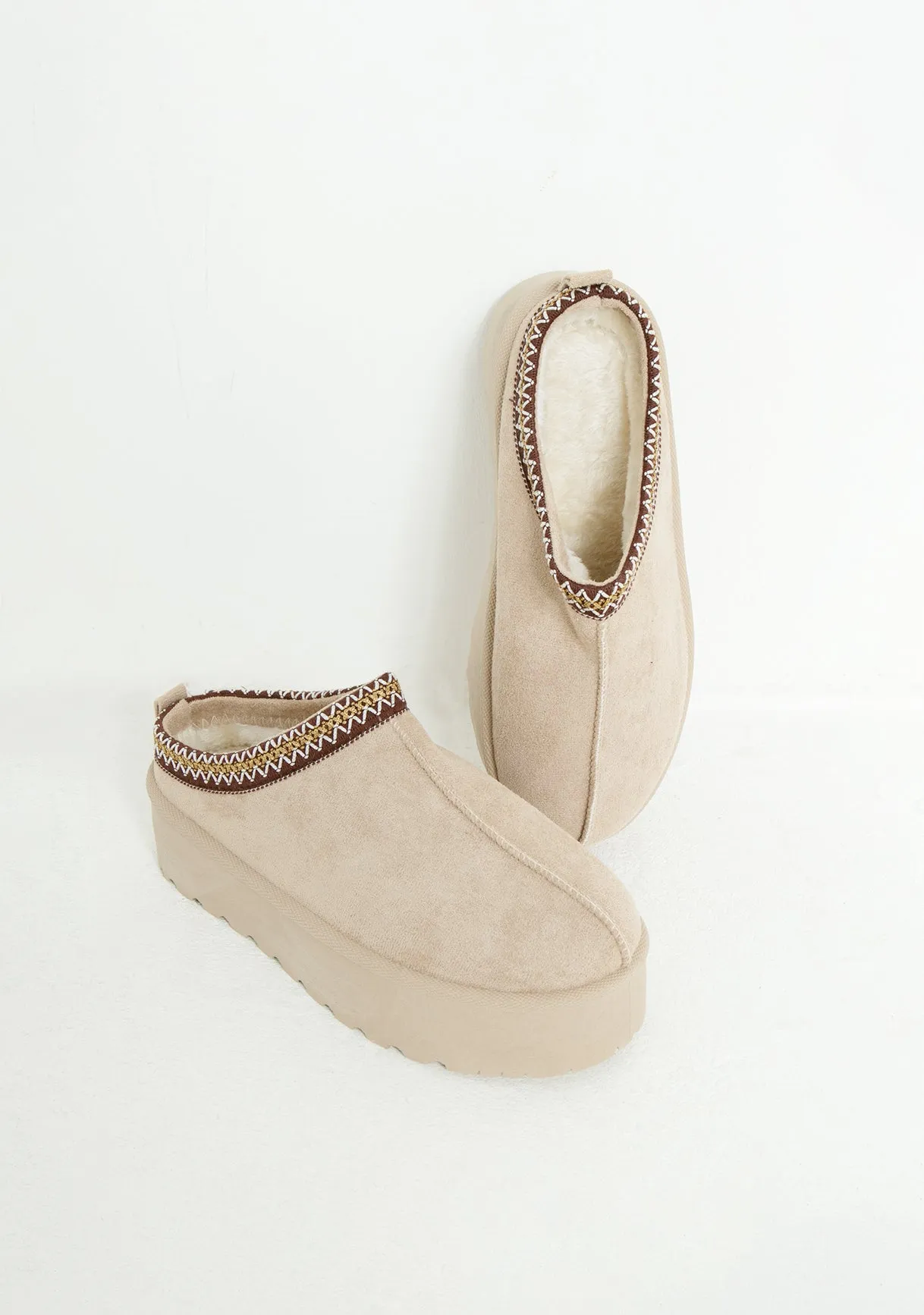 Emily Beige Platform Faux Fur Lined Slip On Boots