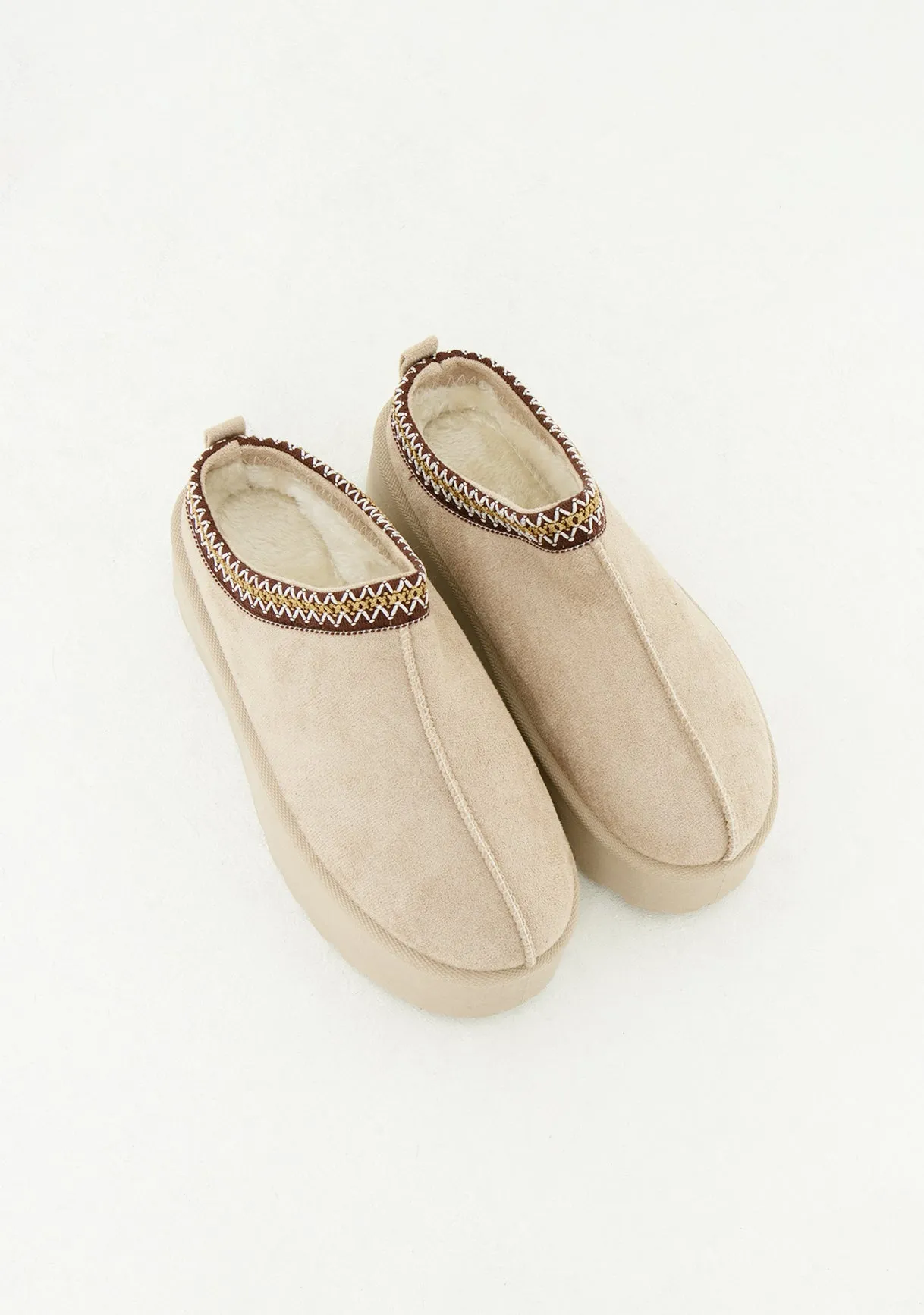 Emily Beige Platform Faux Fur Lined Slip On Boots