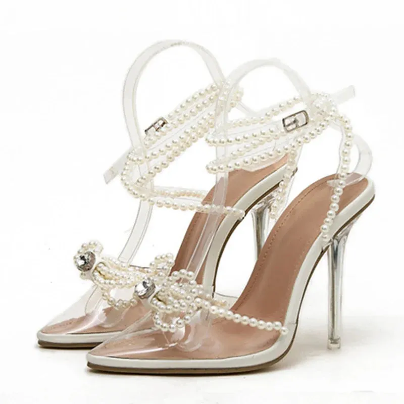 Faux pearl straps Transparent High Heel Sandals