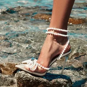Faux pearl straps Transparent High Heel Sandals