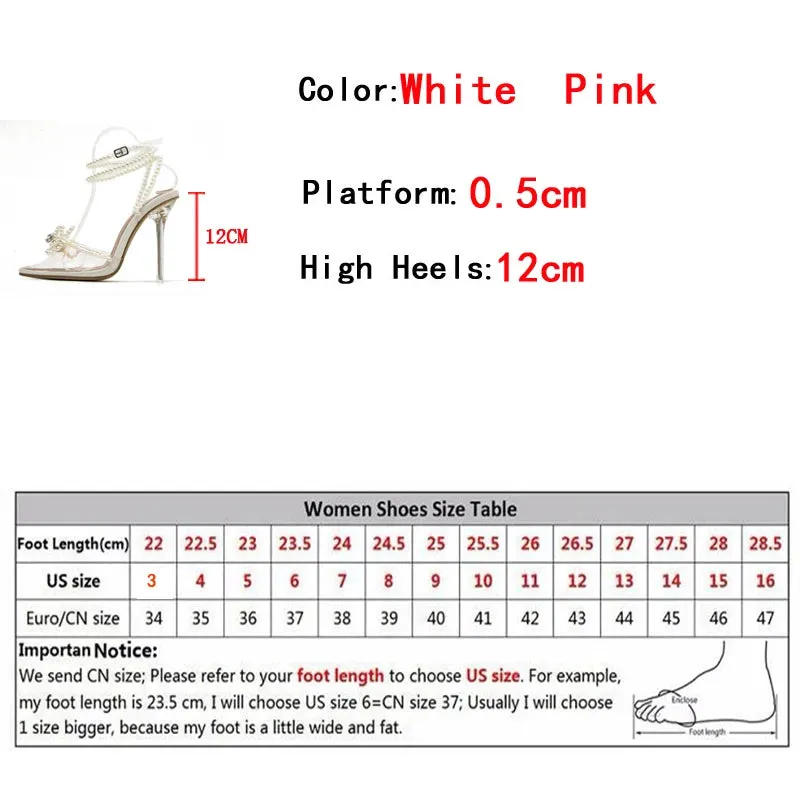 Faux pearl straps Transparent High Heel Sandals