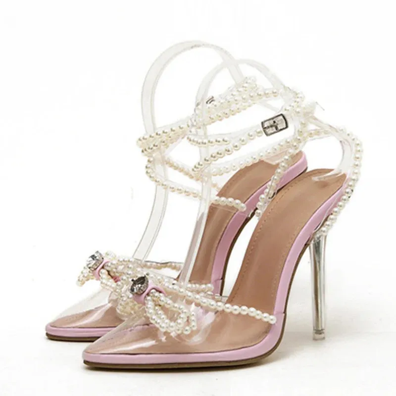 Faux pearl straps Transparent High Heel Sandals