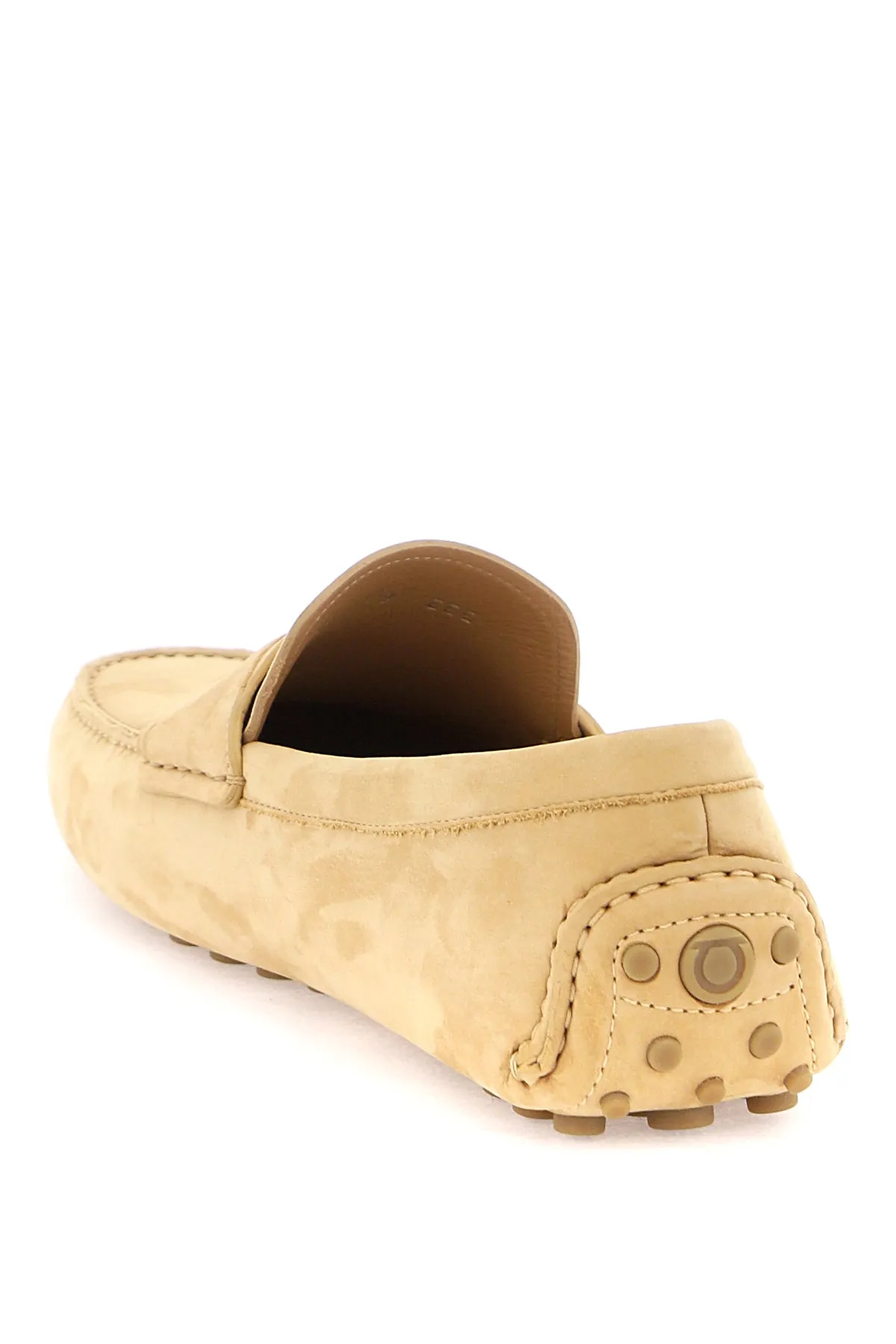 Ferragamo Beige Nubuck Leather Loafers with Gancini Hook for Women