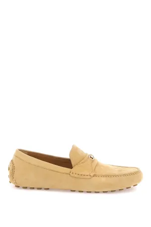 Ferragamo Beige Nubuck Leather Loafers with Gancini Hook for Women