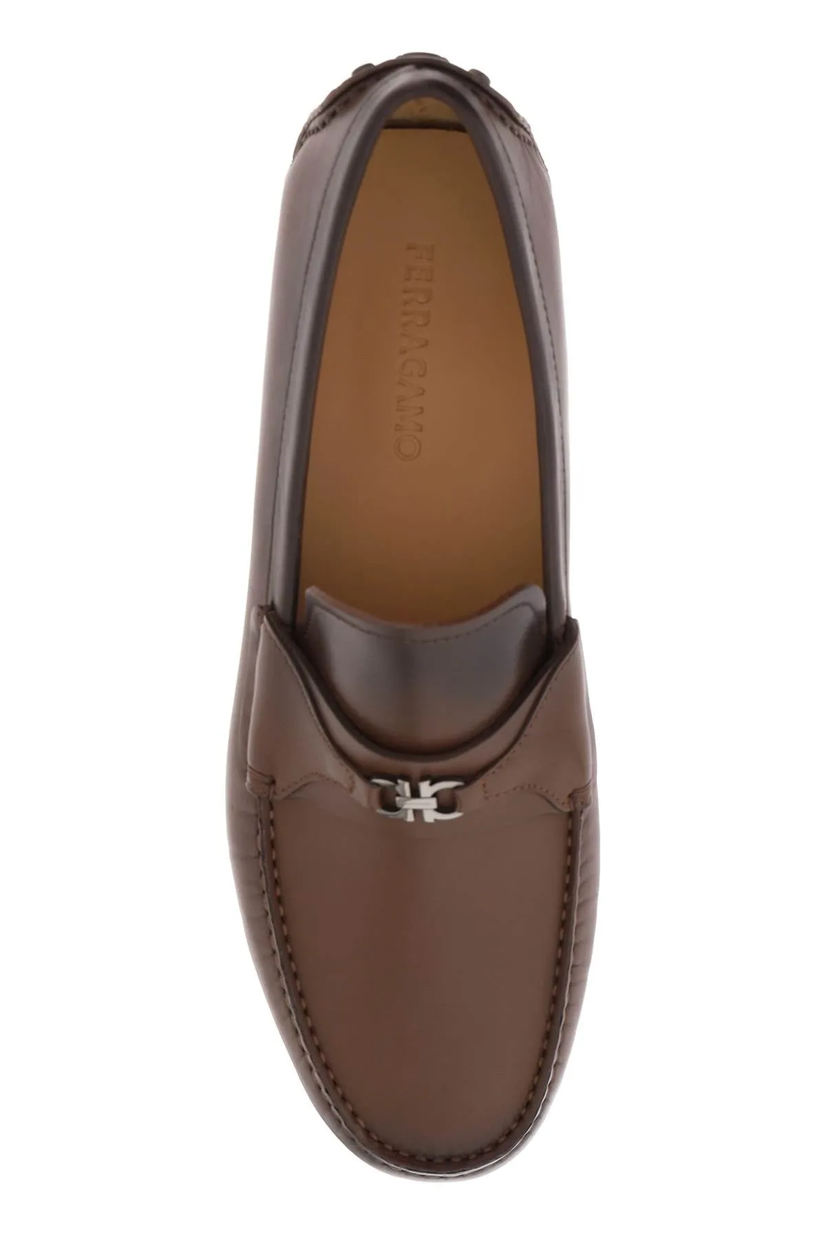 Ferragamo Genuine Calf Leather Gancini Hook Loafers for Men in Brown