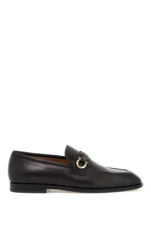 Ferragamo Tonal Metal Hook Smooth Leather Loafers for Men in Brown