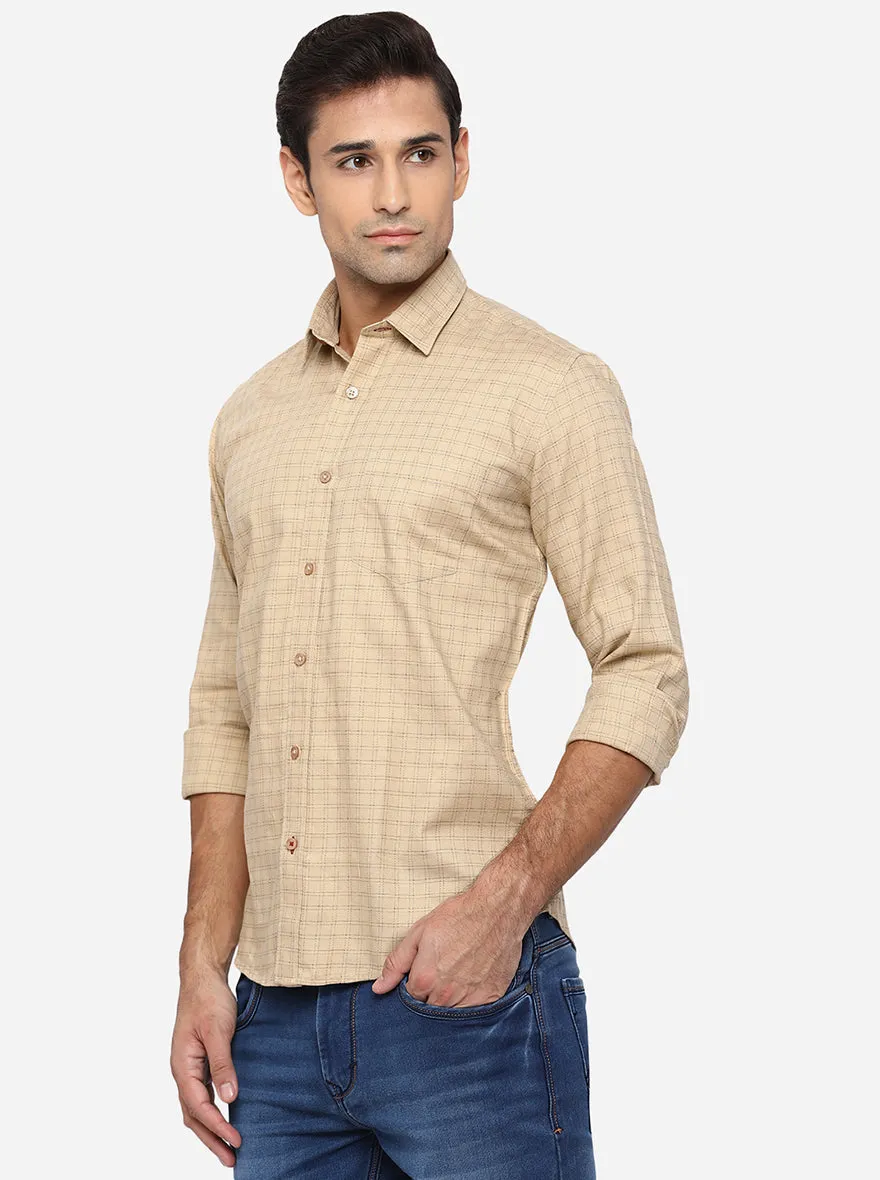 Golden Pink Checked Slim Fit Casual Shirt | JadeBlue