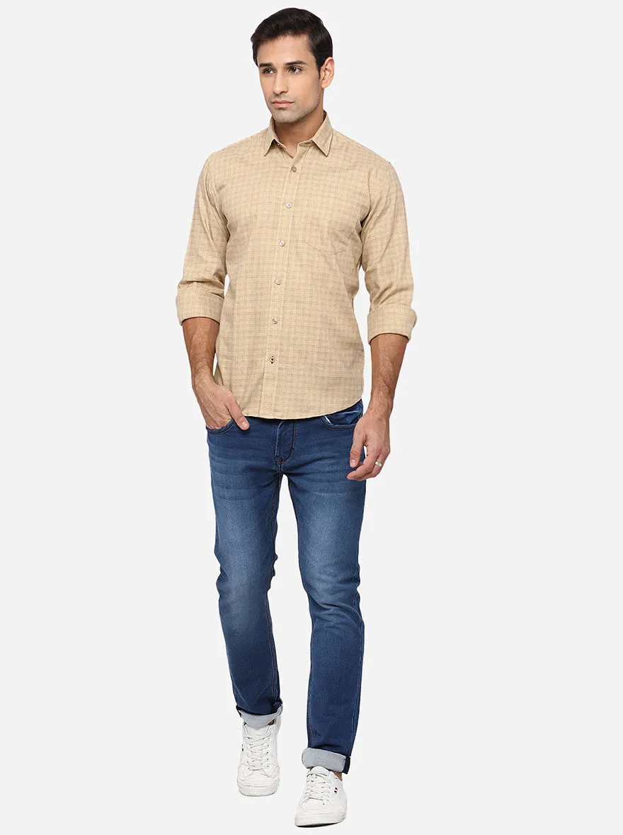 Golden Pink Checked Slim Fit Casual Shirt | JadeBlue