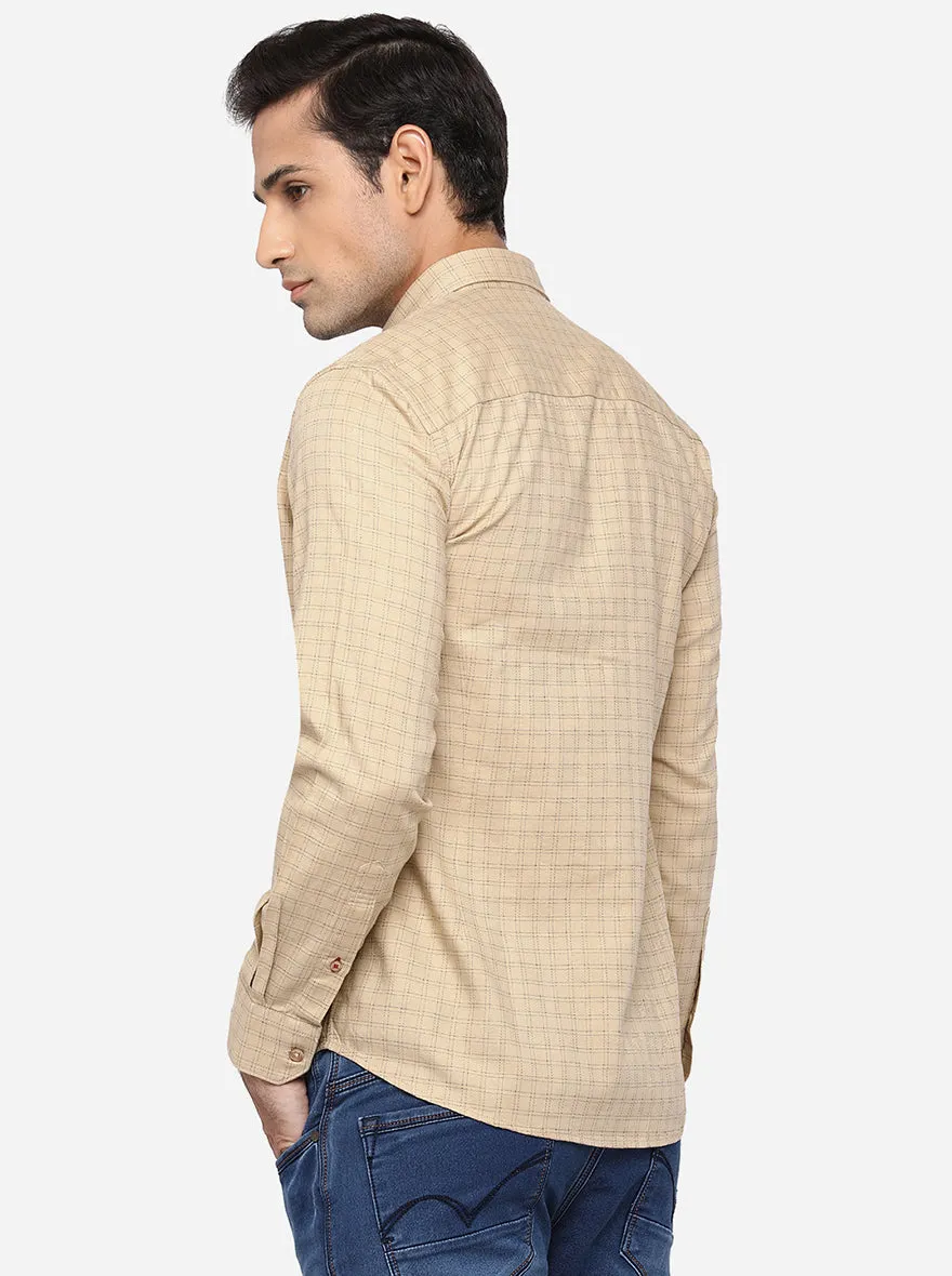 Golden Pink Checked Slim Fit Casual Shirt | JadeBlue
