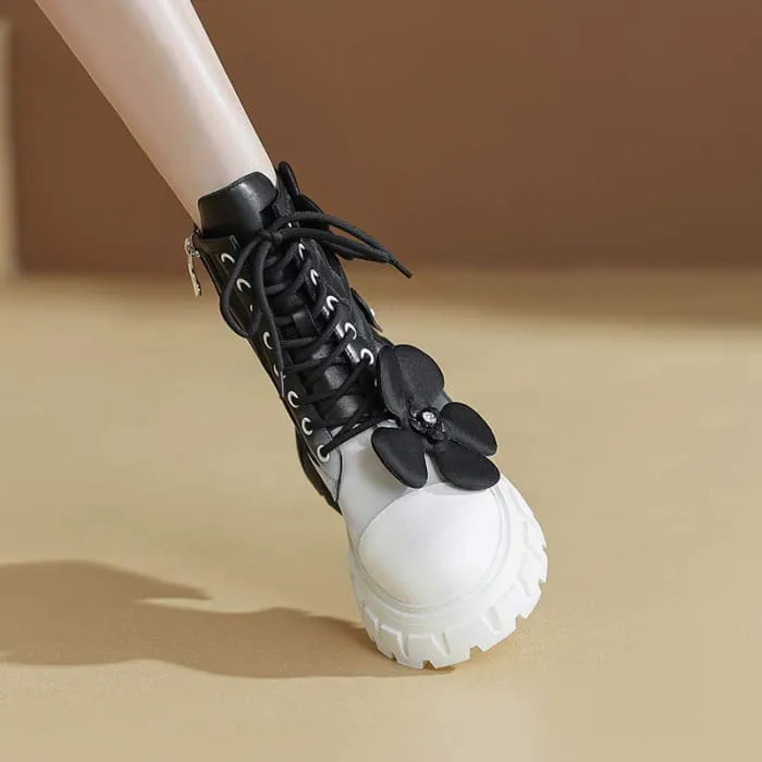 Gradient Color Floral Mesh Platform Boots