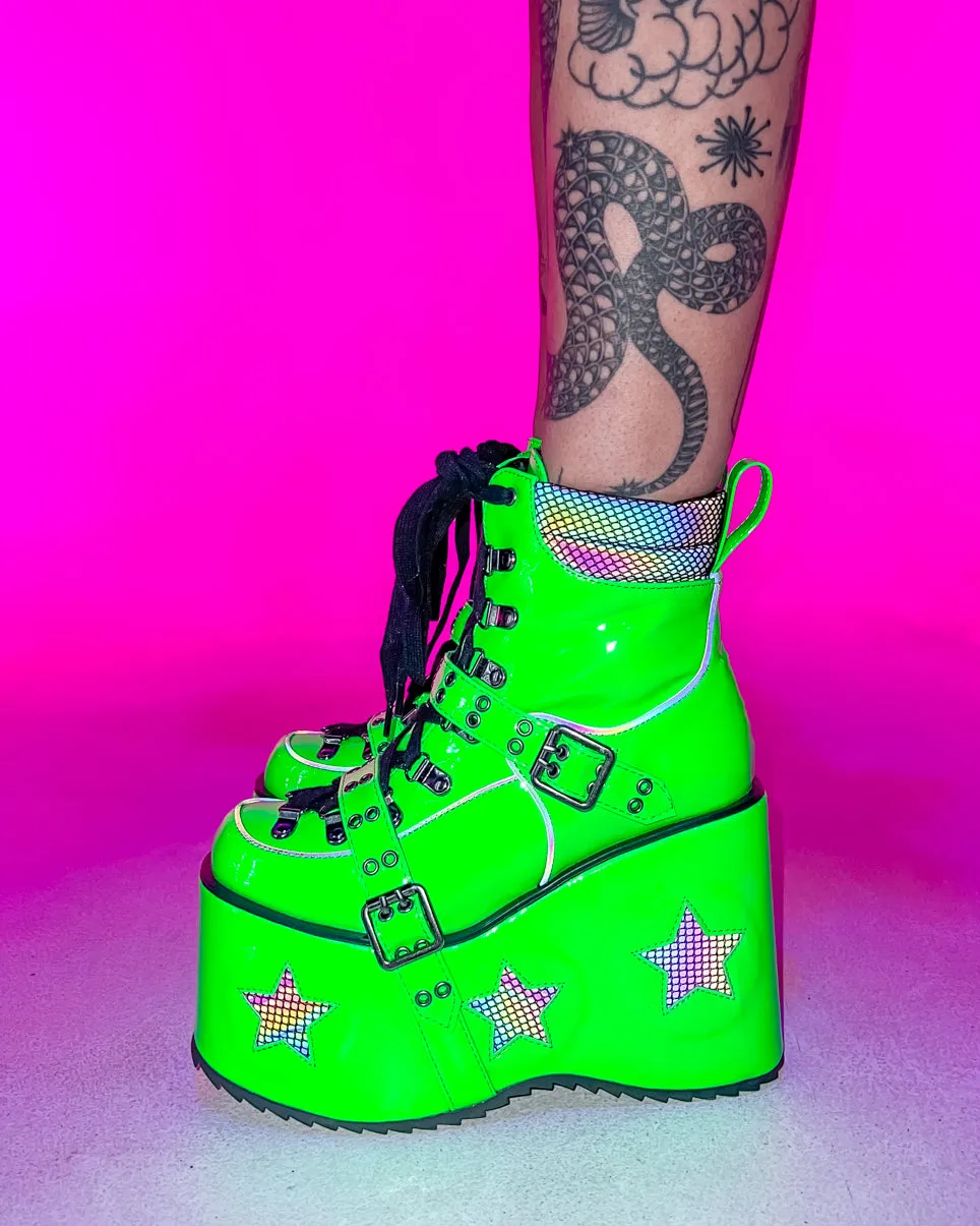 Green Spaced Out Platform Boots
