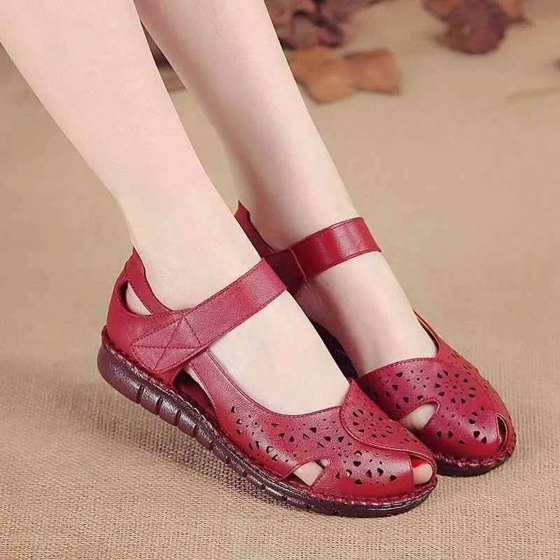 GY408 Women's Casual Shoes: Handmade Leather Flat Sandals