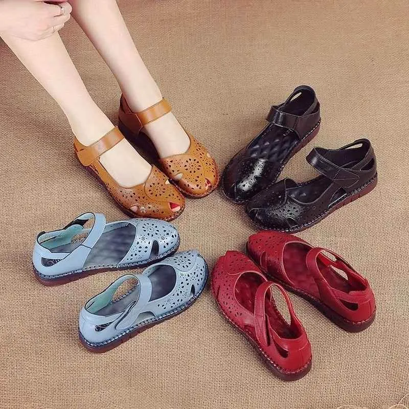 GY408 Women's Casual Shoes: Handmade Leather Flat Sandals