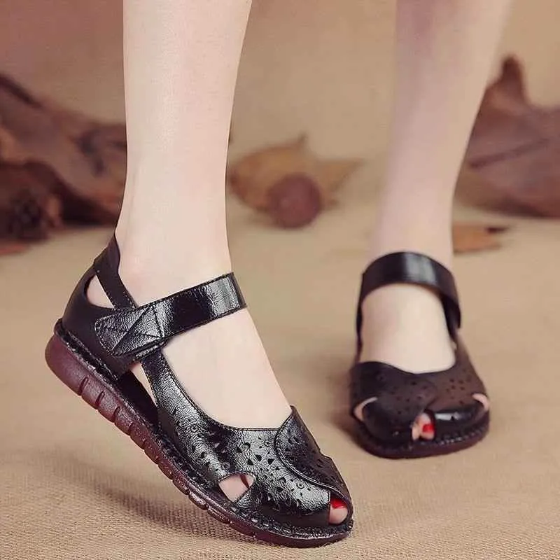 GY408 Women's Casual Shoes: Handmade Leather Flat Sandals