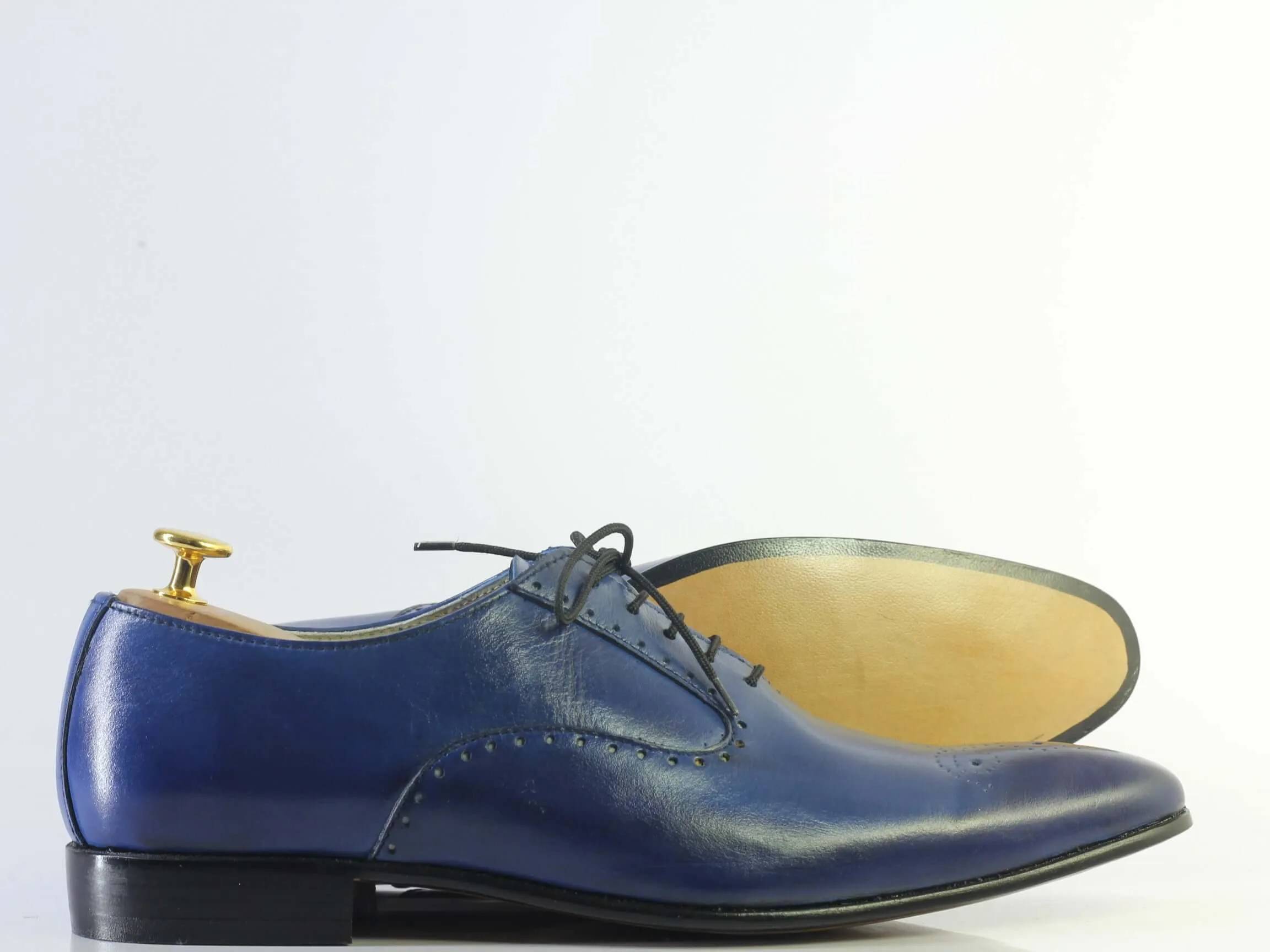 Handmade Men Blue Leather Wing Tip Brogue Shoes, Men Dress Formal Designer Shoes
