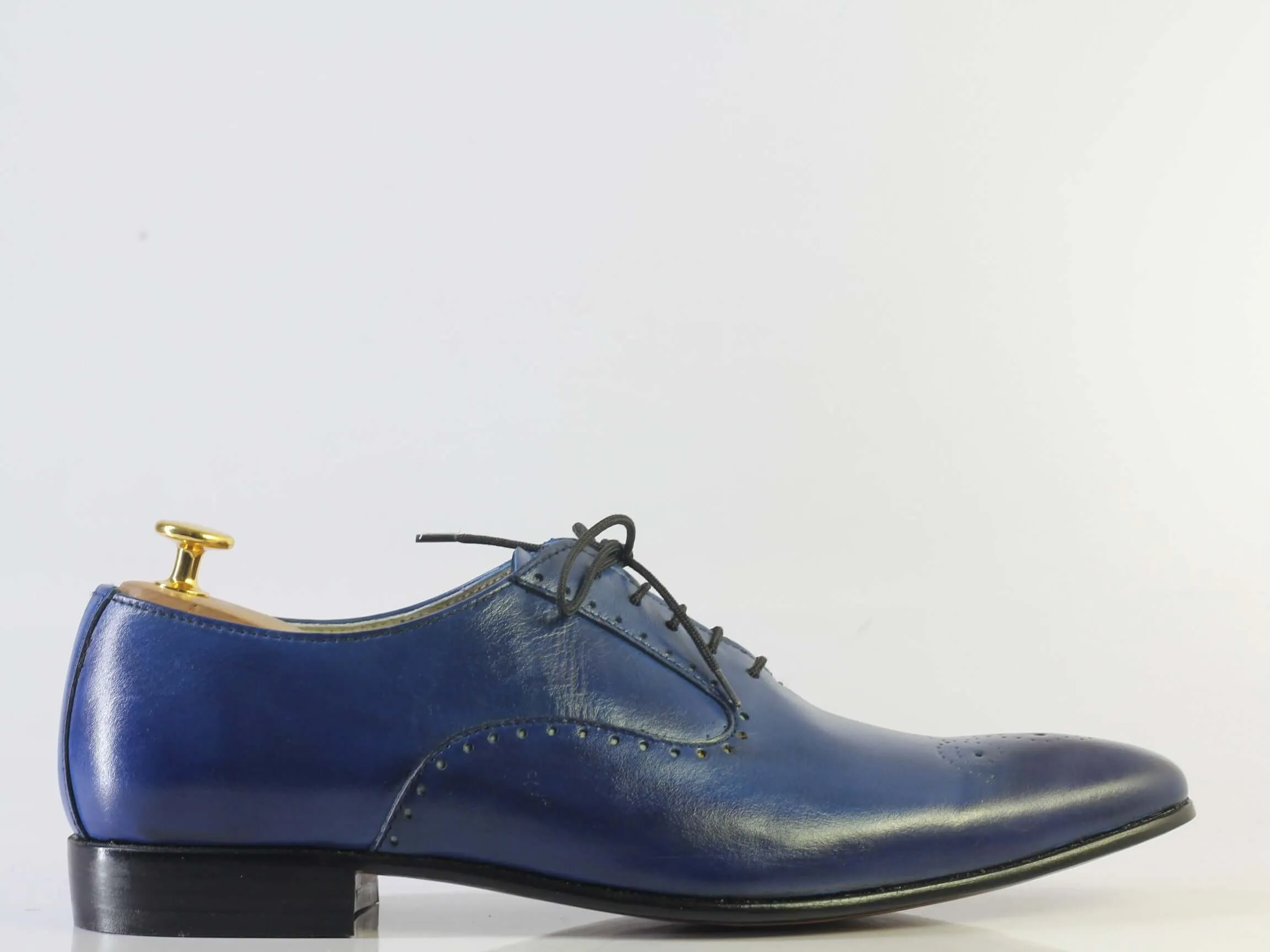 Handmade Men Blue Leather Wing Tip Brogue Shoes, Men Dress Formal Designer Shoes