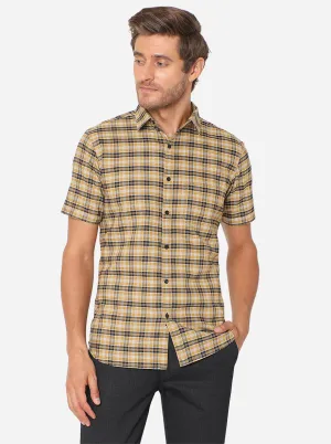 Harvest Gold Checked Slim Fit Semi Casual Shirt | JadeBlue
