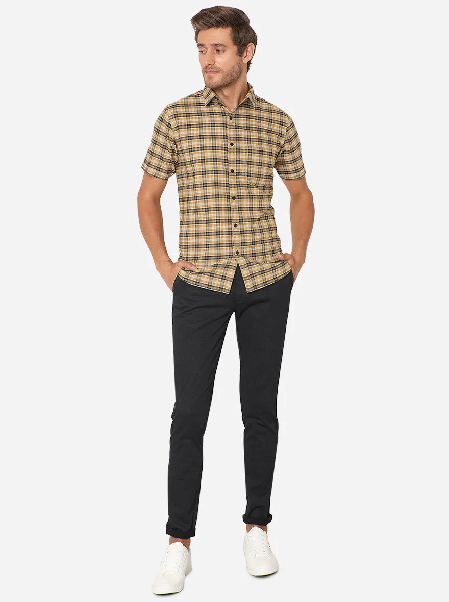 Harvest Gold Checked Slim Fit Semi Casual Shirt | JadeBlue