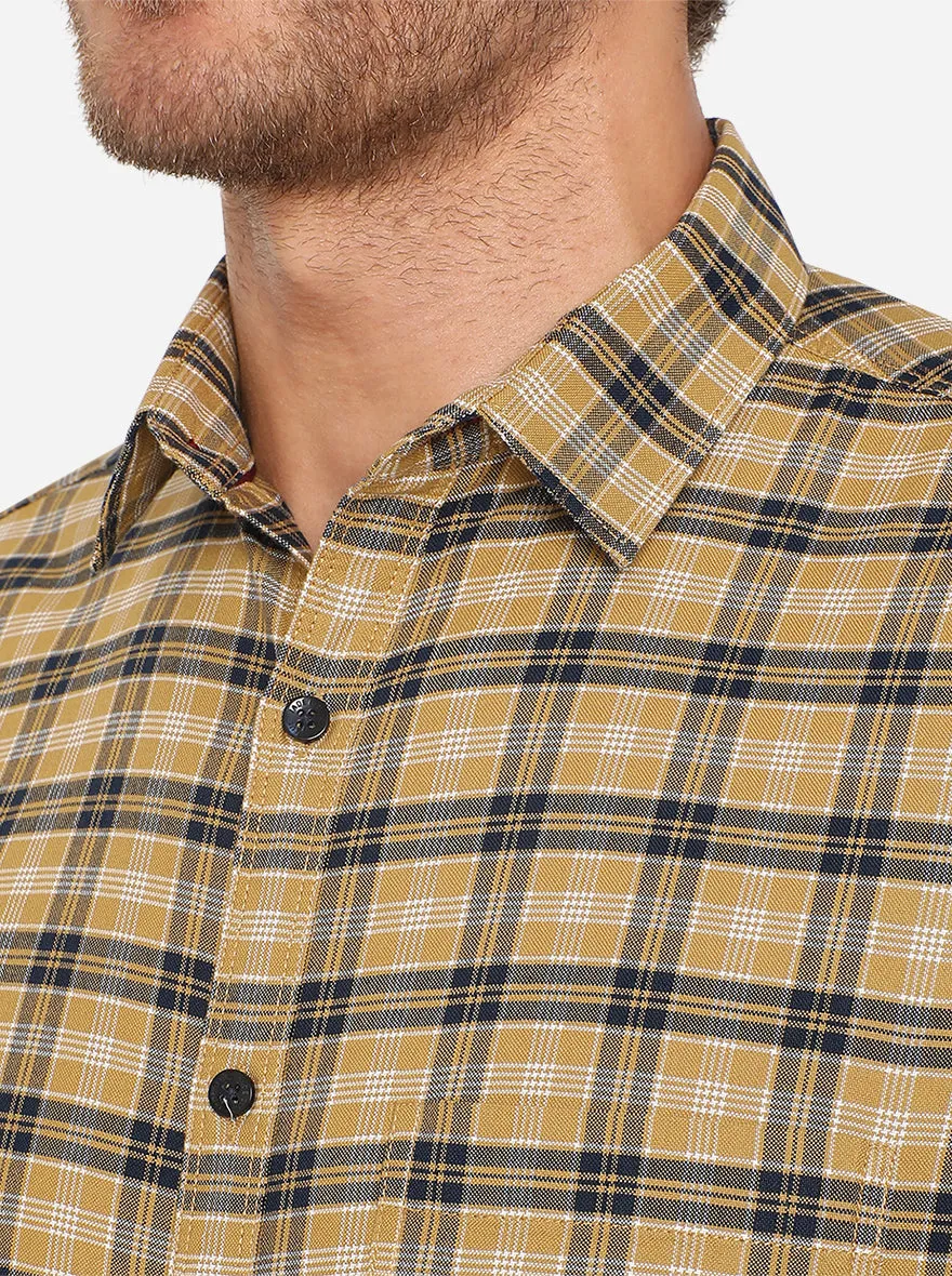 Harvest Gold Checked Slim Fit Semi Casual Shirt | JadeBlue