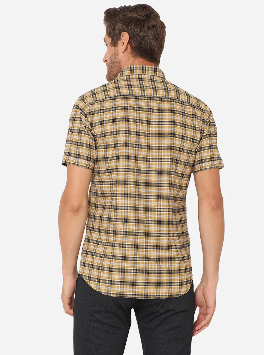 Harvest Gold Checked Slim Fit Semi Casual Shirt | JadeBlue