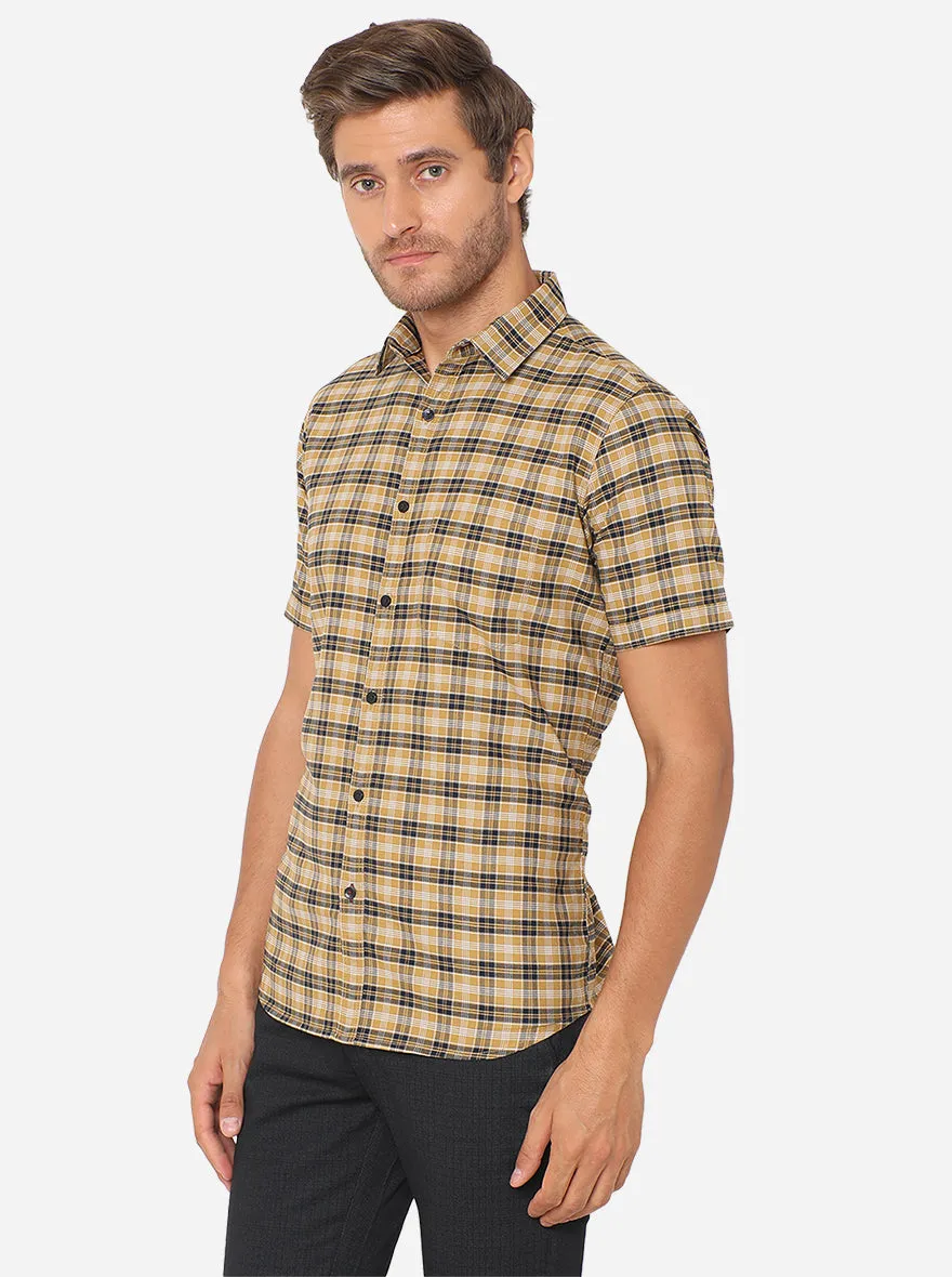 Harvest Gold Checked Slim Fit Semi Casual Shirt | JadeBlue