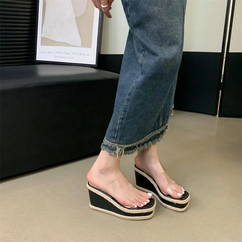 Hnzxzm Transparent Women Slippers Slides Wedge High Heels Slip On Jelly Shoes Fashion Outside Weave Design Party Pumps Shoes Woman 39