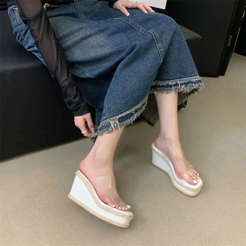 Hnzxzm Transparent Women Slippers Slides Wedge High Heels Slip On Jelly Shoes Fashion Outside Weave Design Party Pumps Shoes Woman 39