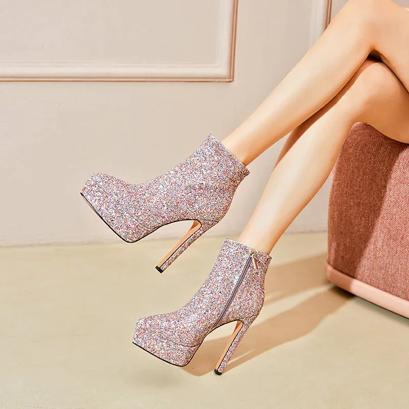 Issa Platform Pink Sparkly Boots
