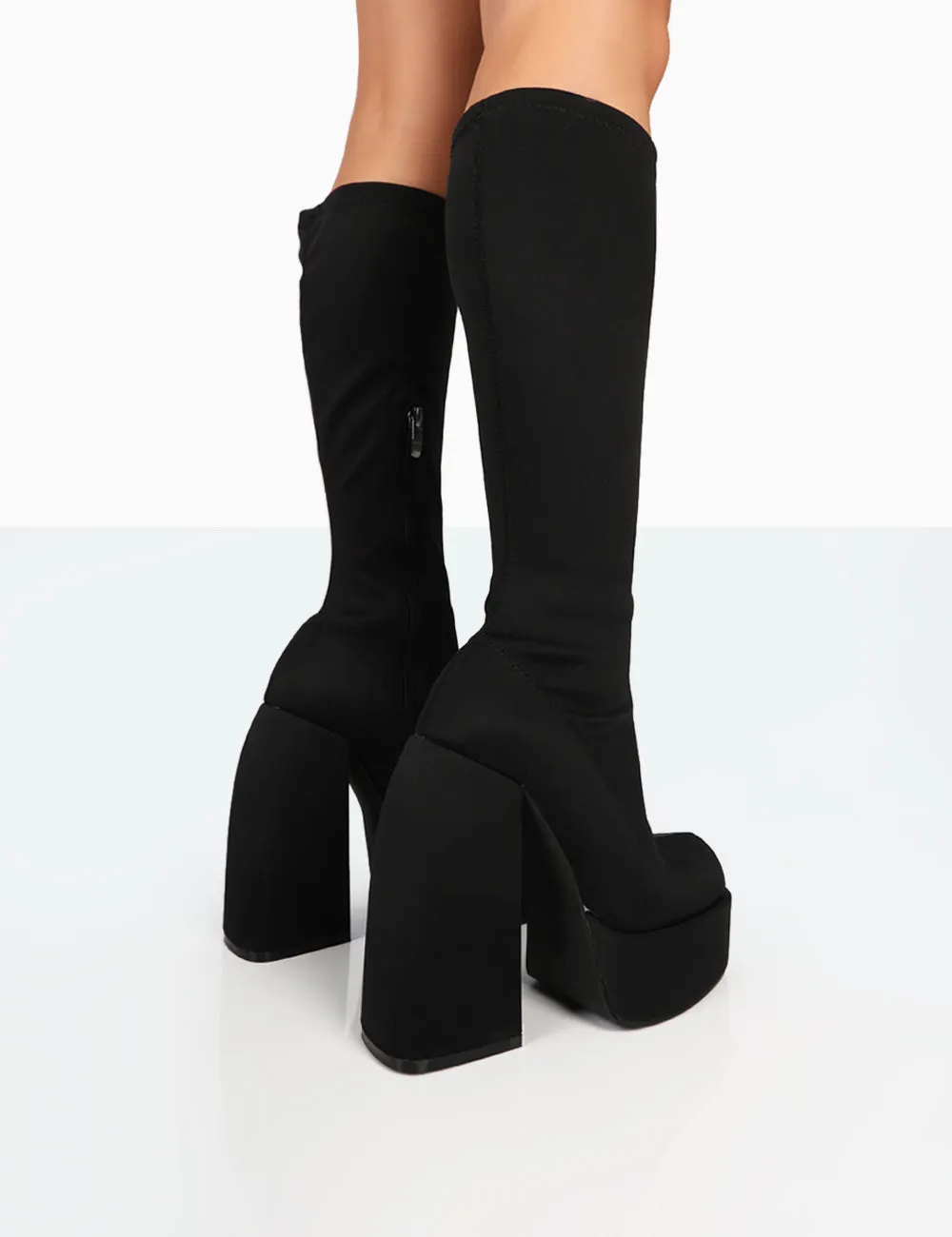 Jayce Black Nylon Chunky Square Toe Platform Block Boots