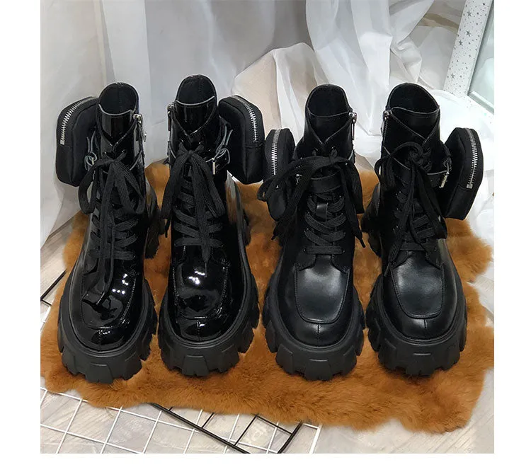 JESSY MARIA BRITISH STYLE LEATHER ANKLE BOOTS WITH POCKET IN BLACK