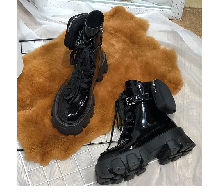 JESSY MARIA BRITISH STYLE LEATHER ANKLE BOOTS WITH POCKET IN BLACK