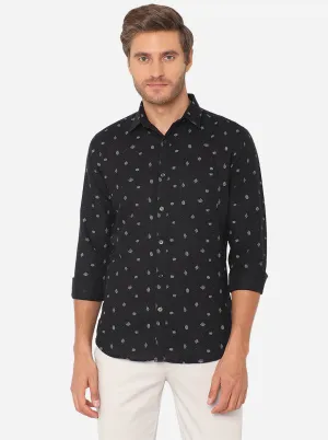 Jet Black Printed Slim Fit Semi Casual Shirt | JadeBlue
