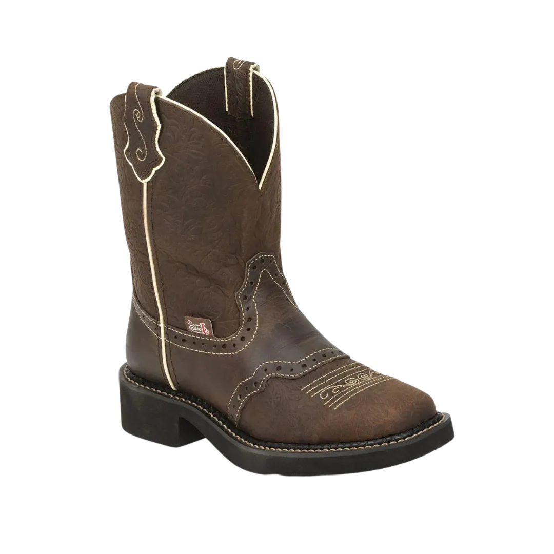 Justin Women's Brown Flower Embossed Boots