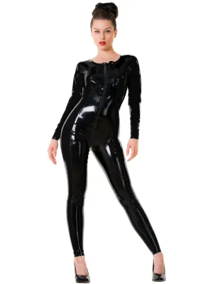 Latex Reveal Two Tone Catsuit in Black