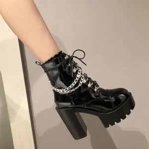 Leather Platform Block Heel