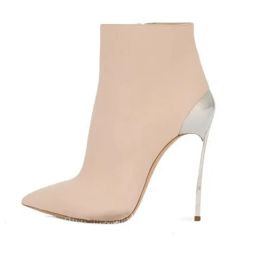 Leopard Leather High Heel Pointed Ankle Boots