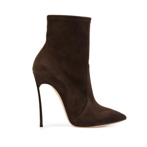 Leopard Leather High Heel Pointed Ankle Boots