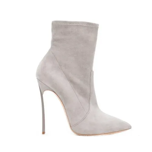 Leopard Leather High Heel Pointed Ankle Boots