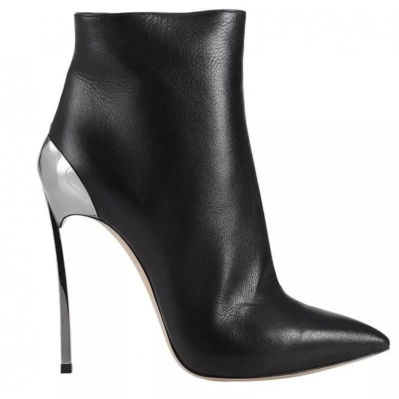 Leopard Leather High Heel Pointed Ankle Boots